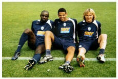 Allenamento Juventus. Matteo Ghione tra Lilian Thuram e Pavel Nedved